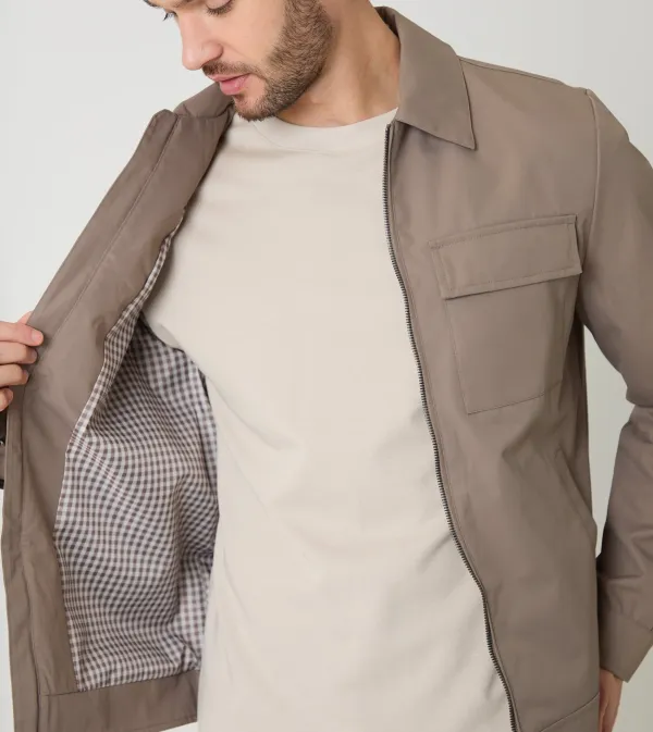 Men's Taupe Water-Resistant Lightweight Zip Jacket