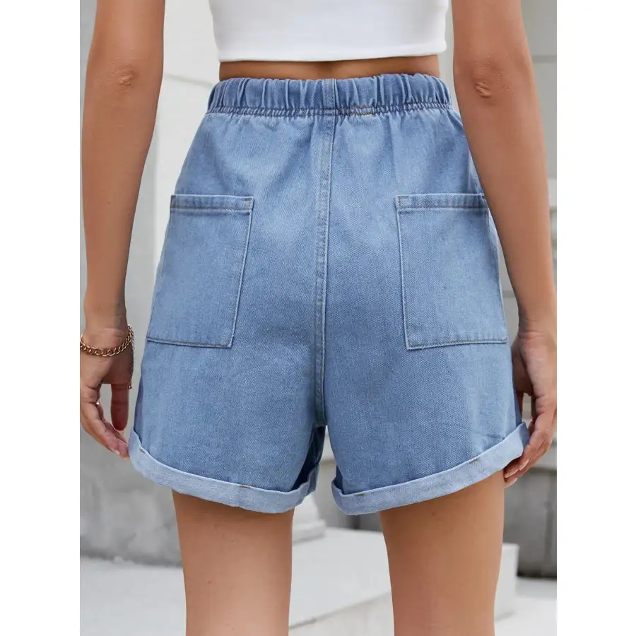 Casual Drawstring Pocketed Denim Shorts