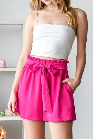 Full Size Texture High Waist Tied Shorts