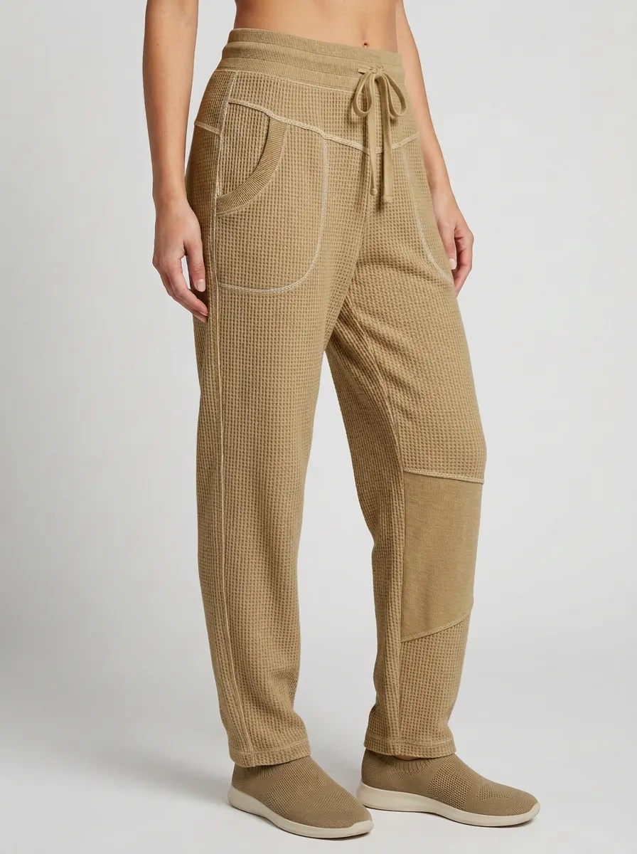 Women's Casual Lounge Waffle Knit Drawstring Jogger Pants