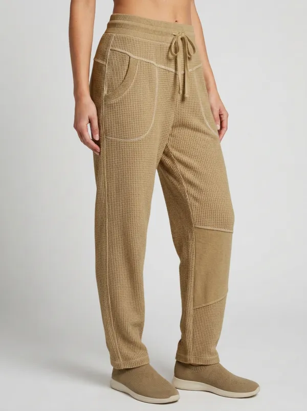 Women's Casual Lounge Waffle Knit Drawstring Jogger Pants