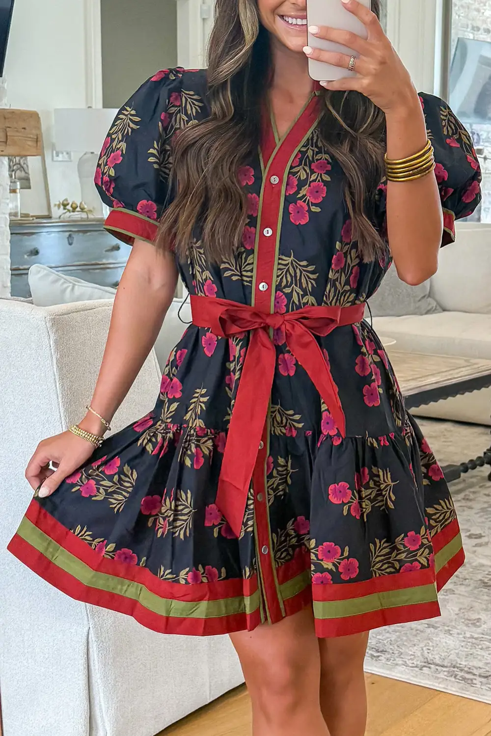 Floral Printed Button Front Mini Dress