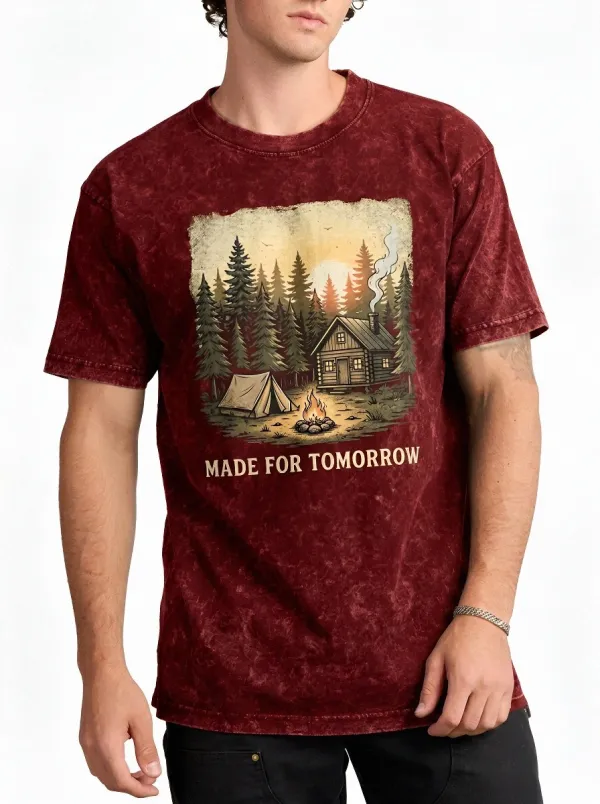 Men's Camping Lover Cabin Forest Made For Tomorrow Printed T-shirt