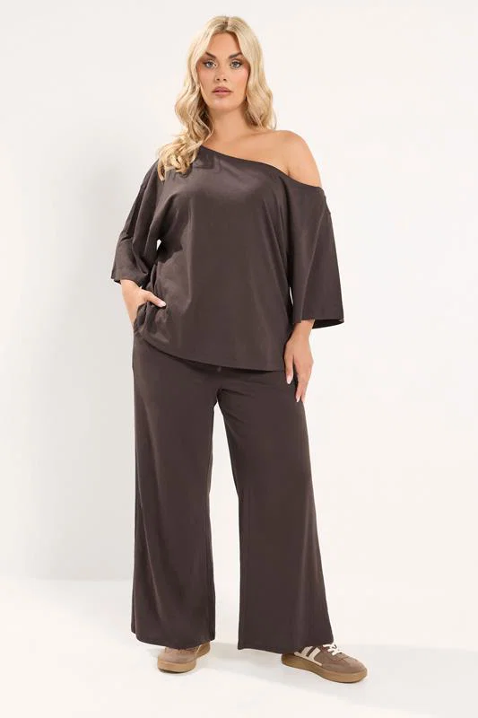 Chocolate Brown Jersey Wide Leg Trousers detail 1