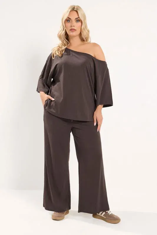 Chocolate Brown Jersey Wide Leg Trousers