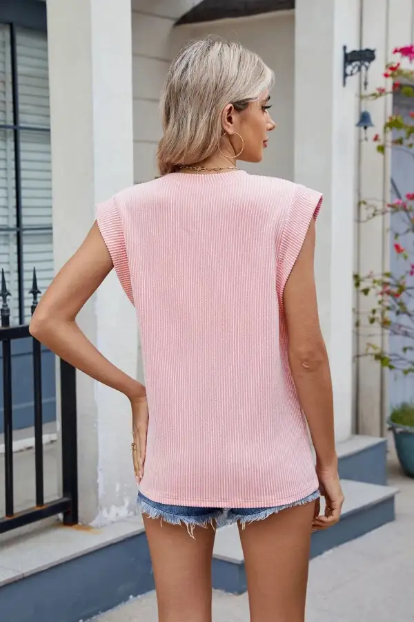 Corded Rib Round Neck T-Shirt