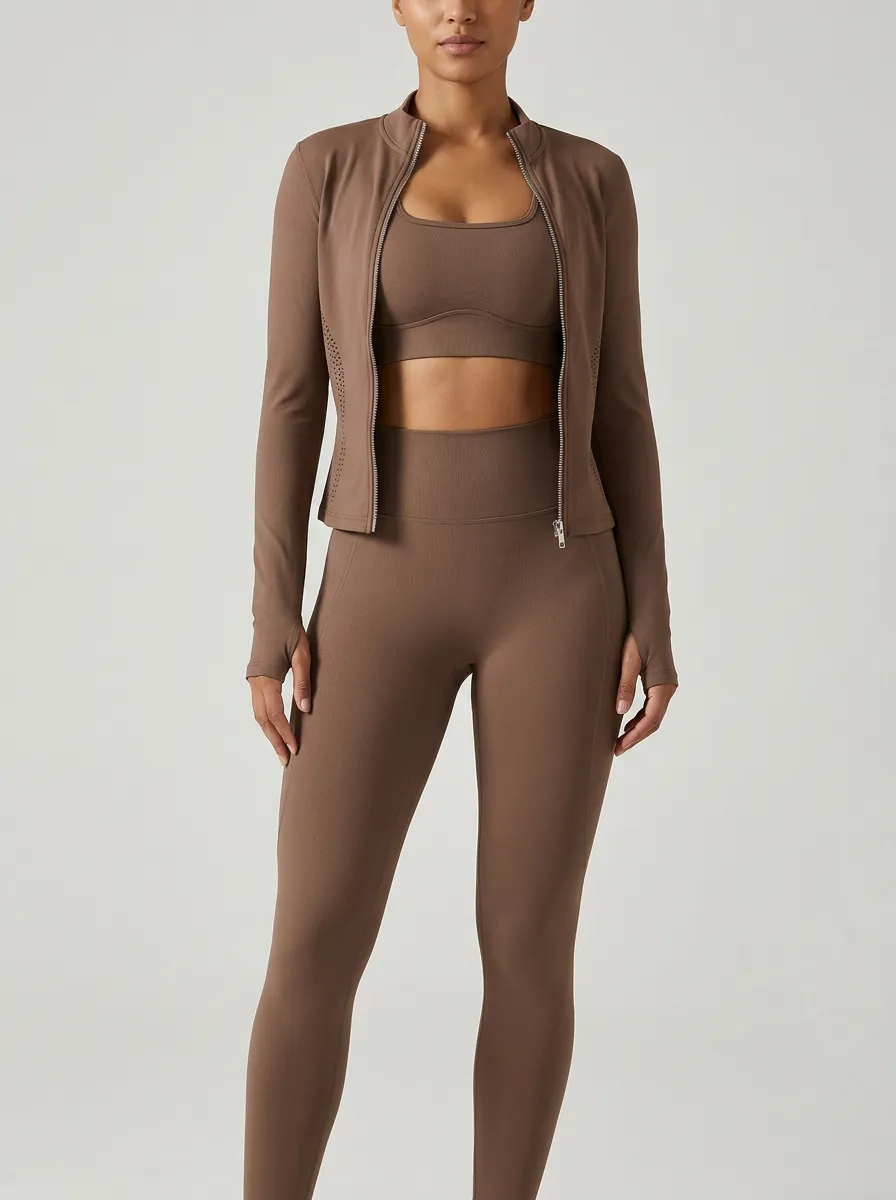 Urban Seamless Design Zip Detail Sport Look Women's Three Piece Activewear Set