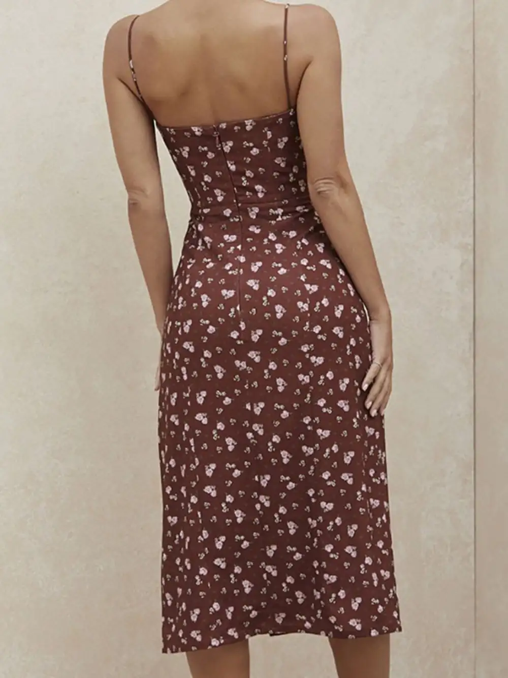 Print Tie Front Slit Midi Dress