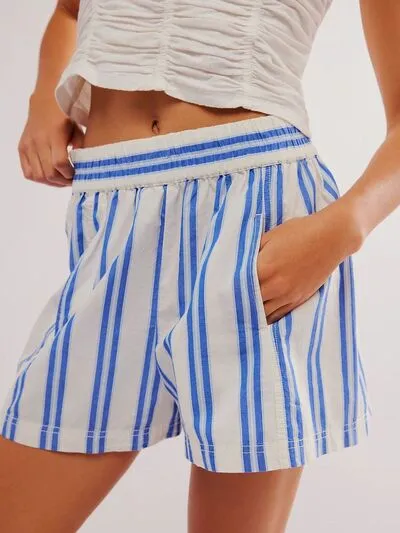 Relaxed Striped Elastic Waist Shorts