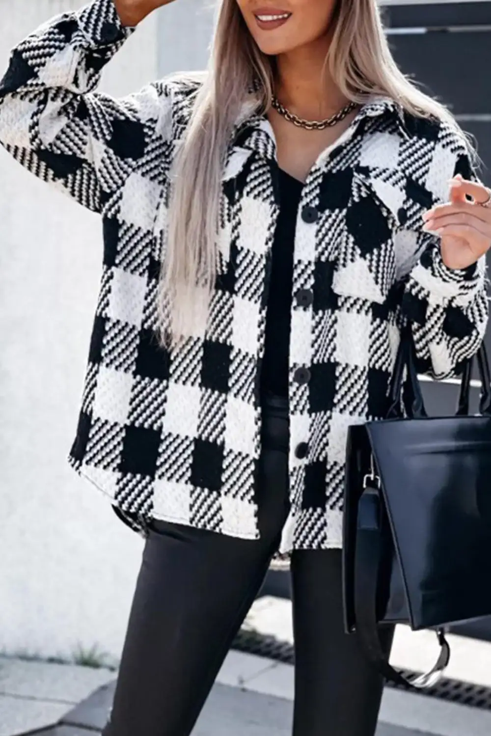 Plaid Textured Flap Pocket Shirt Jacket