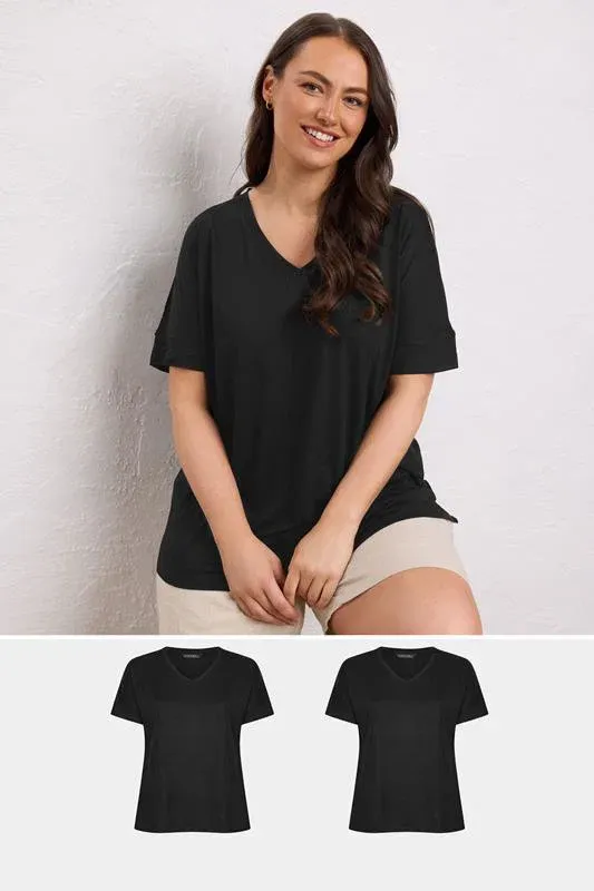 ESSENTIAL 2 PACK Curve Black V-Neck Modal Rich T-Shirts