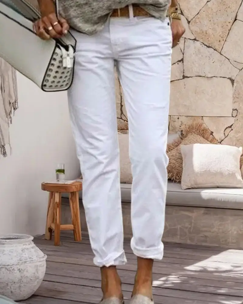 Classic Zip Front Everyday Casual Pants