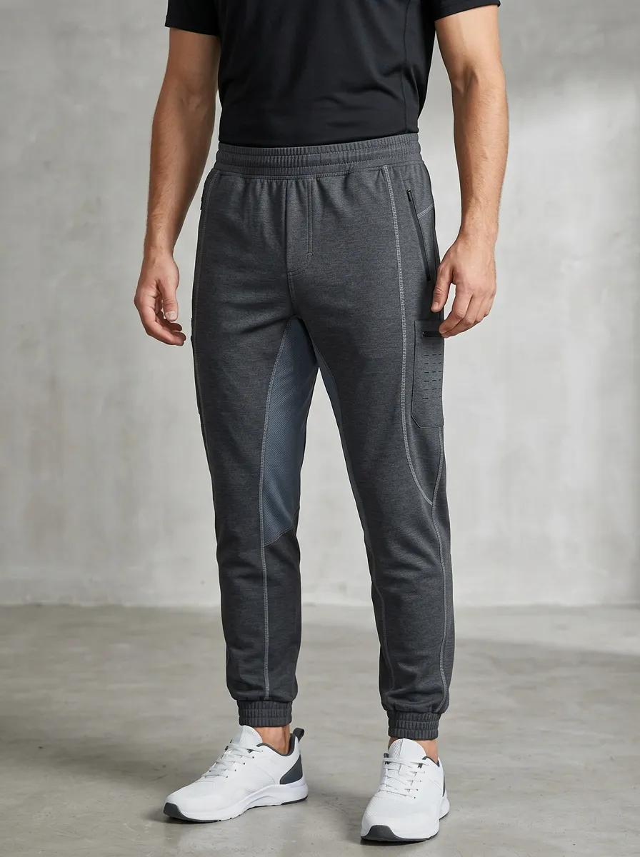 Men's Athletic Fitness Contrast Panel Zippered Jogger Pants