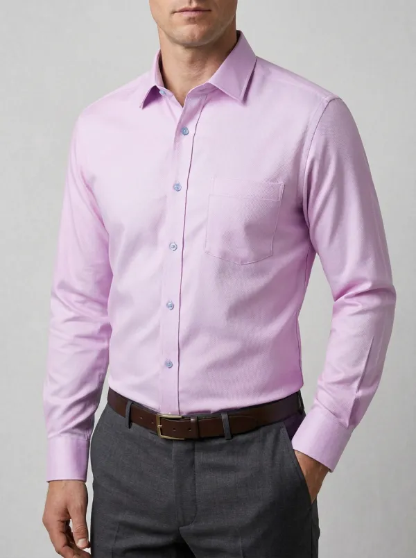 Men's Business Casual Light Blue Textured Long Sleeve Dress Shirt