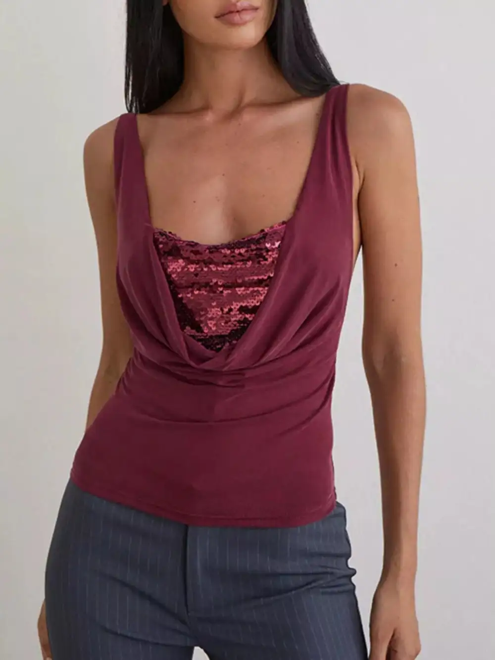 Sequined Ruched Tank Top