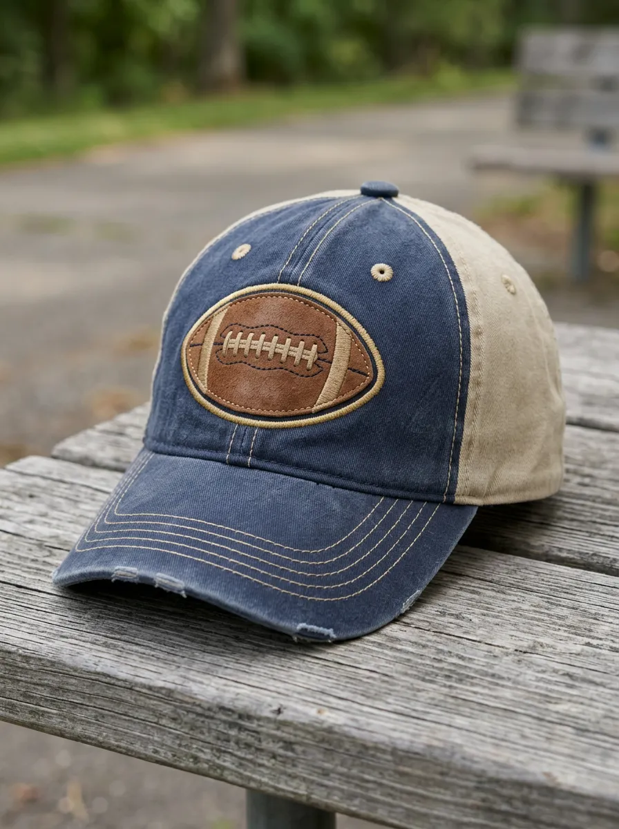 Men's Football Fan Brown Leather Patch Distressed Baseball Cap
