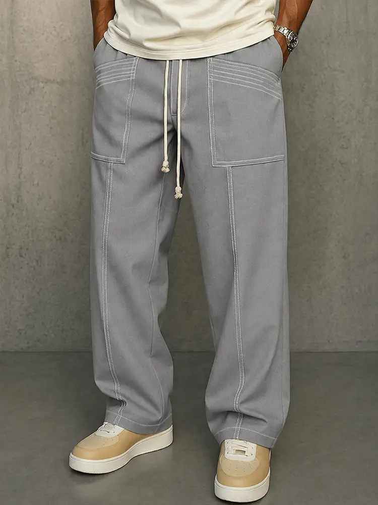 Comfy Urban Contrast Color Stitching Drawstring Pants