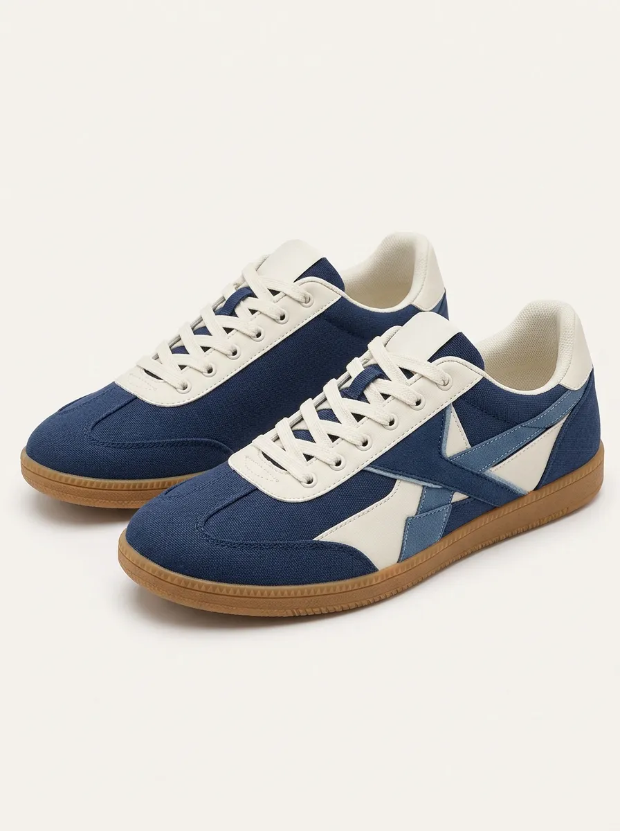 Unisex Blue White Retro Colorblock Sneakers
