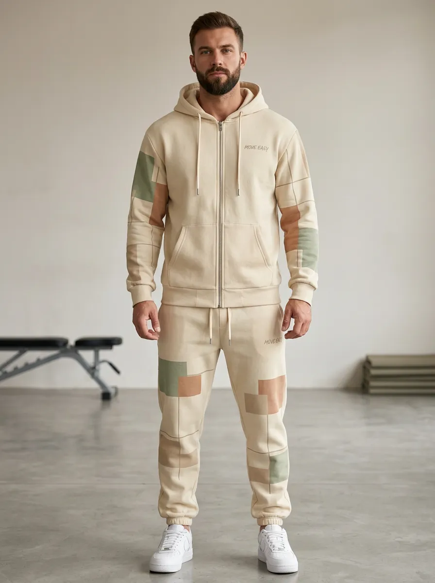 Men's Easy Geometric Patchwork Print Jogger Set