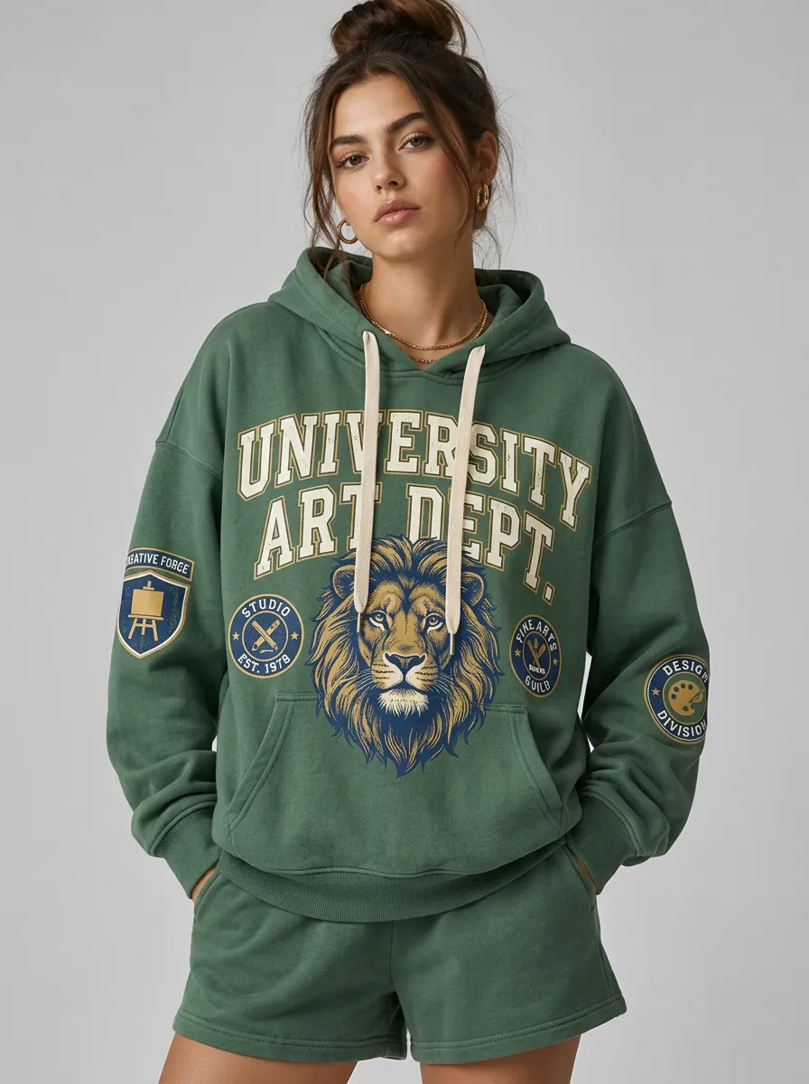 Women's University Art Dept Lion Graphic Printed Hoodie