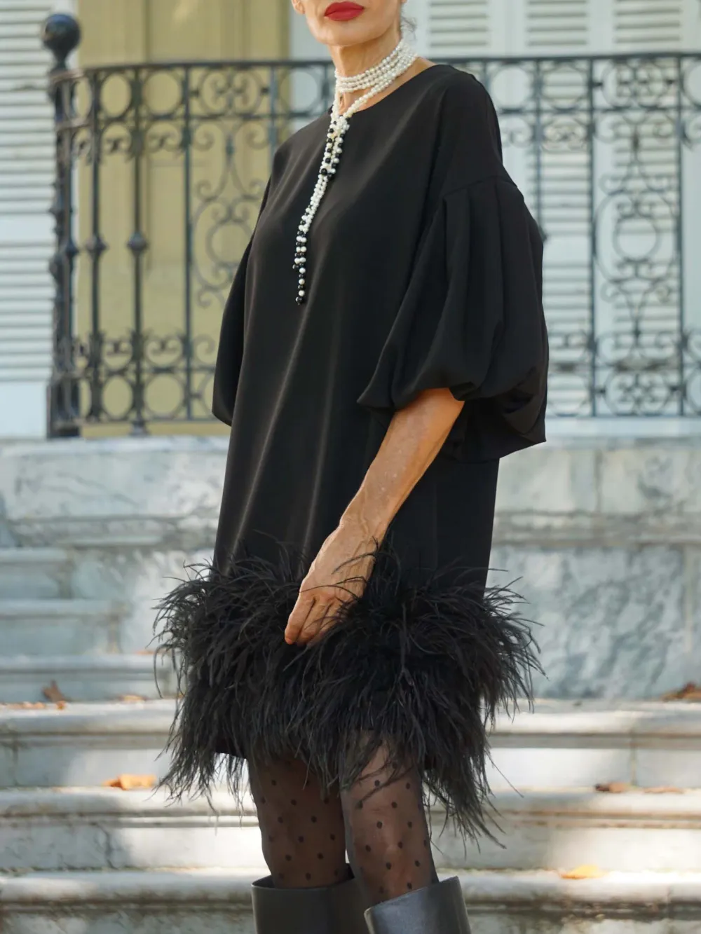 Crew Neck Feather Tassel Elegant Mini Dress