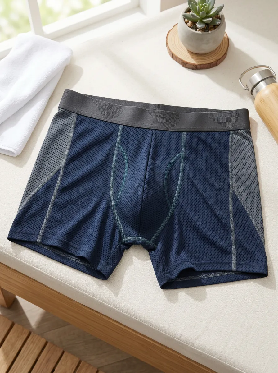 Men's Athletic Sports Breathable Mesh Printed Boxer Briefs