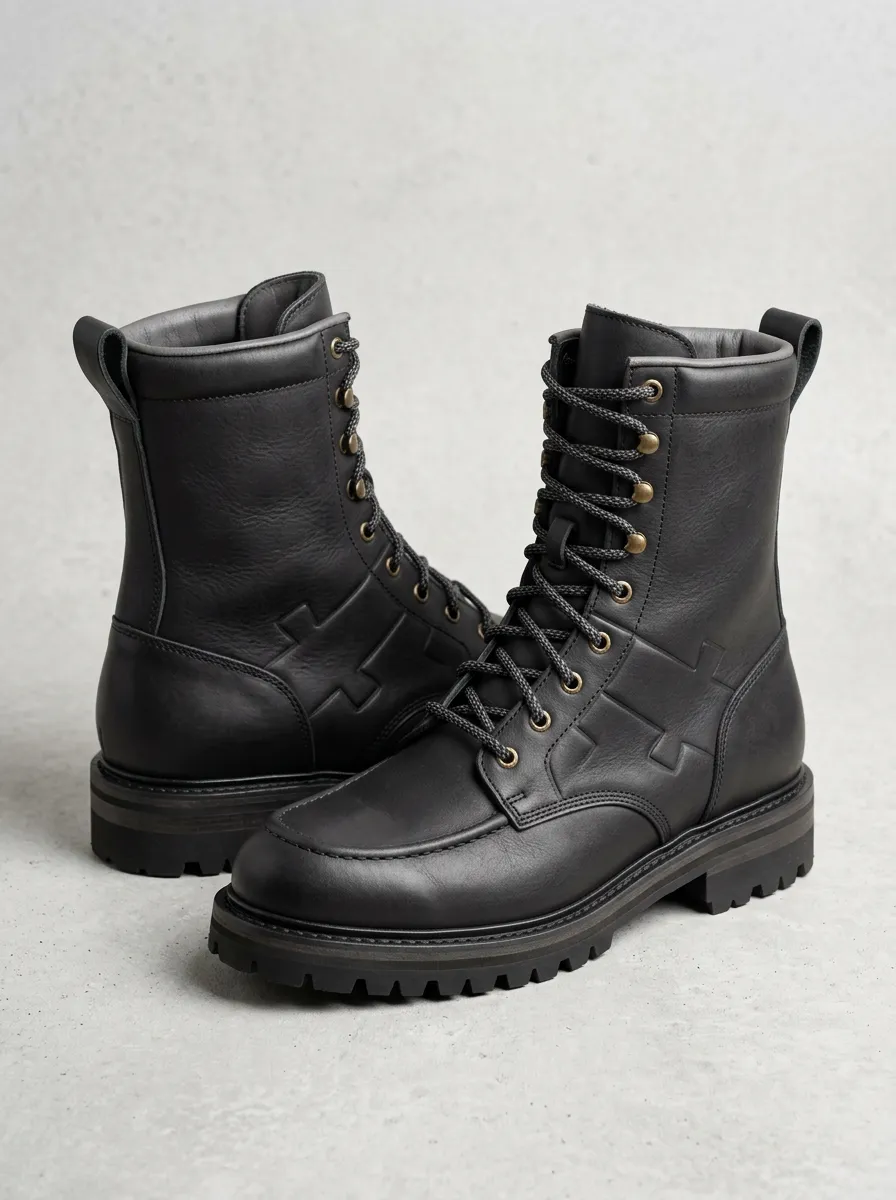 Cross Pattern Embossed Work Boots