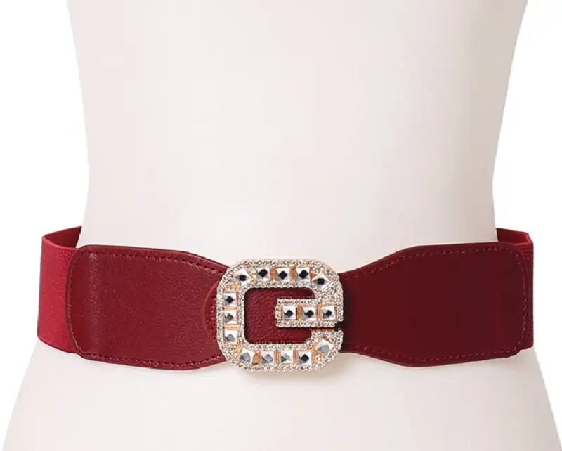 Refined Crystal Buckle Stretch Waist Belt