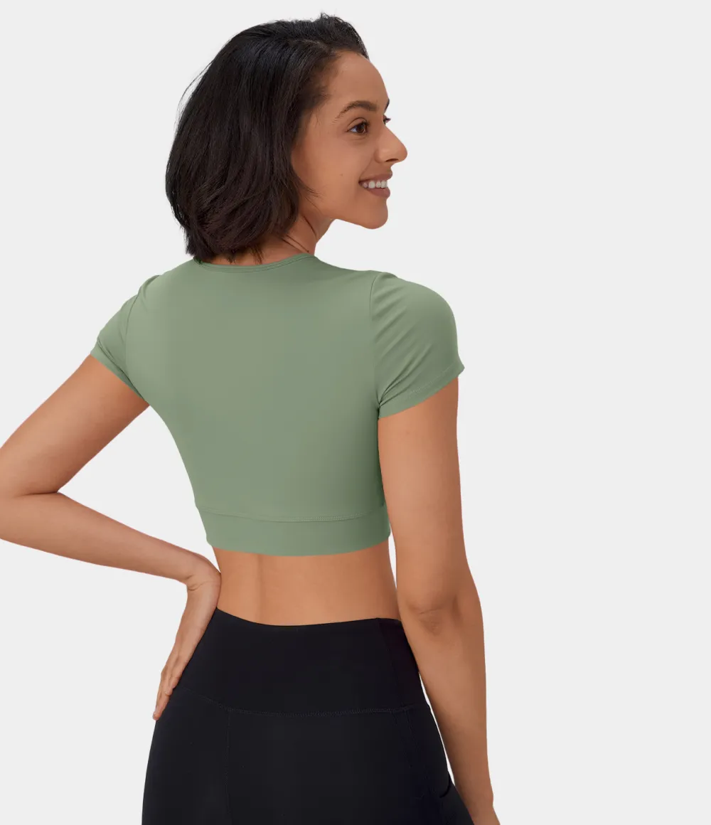 Softlyzero Plush Crossover Hem Cropped Sports Top