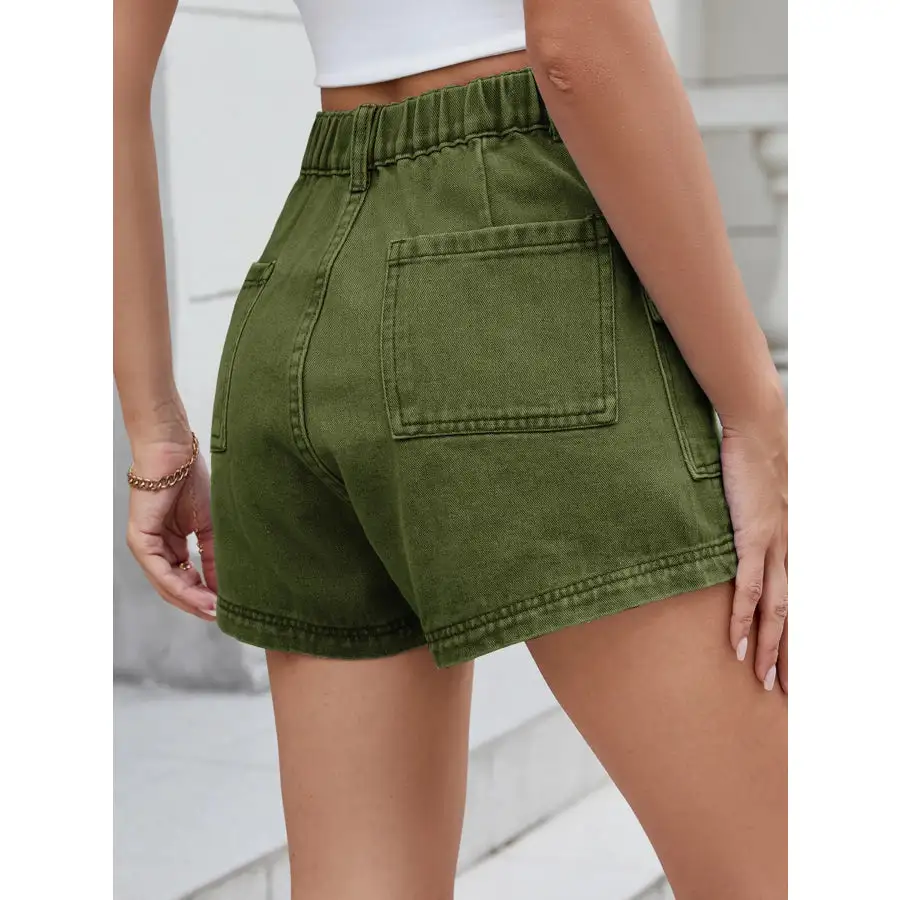 Everyday High Waist Pocketed Cargo Denim Shorts