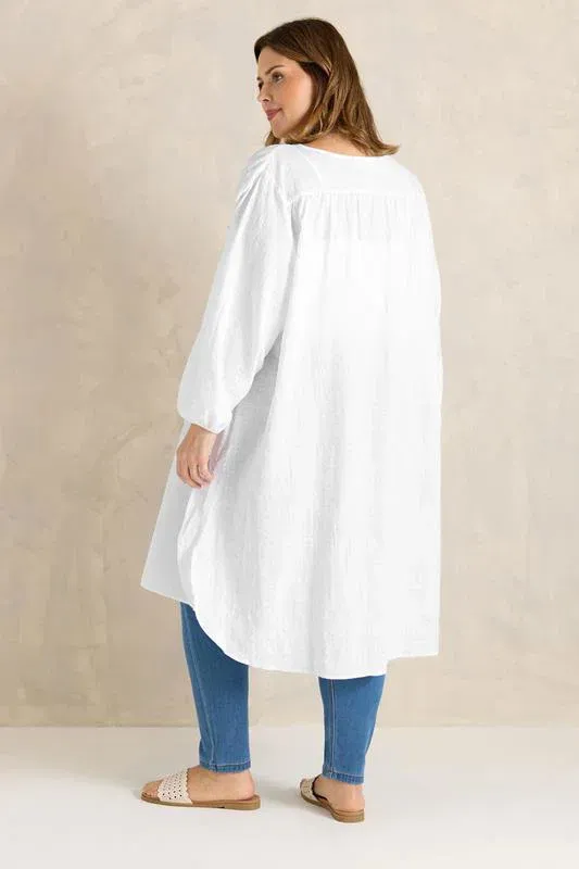 White Linen Longline Tunic Shirt