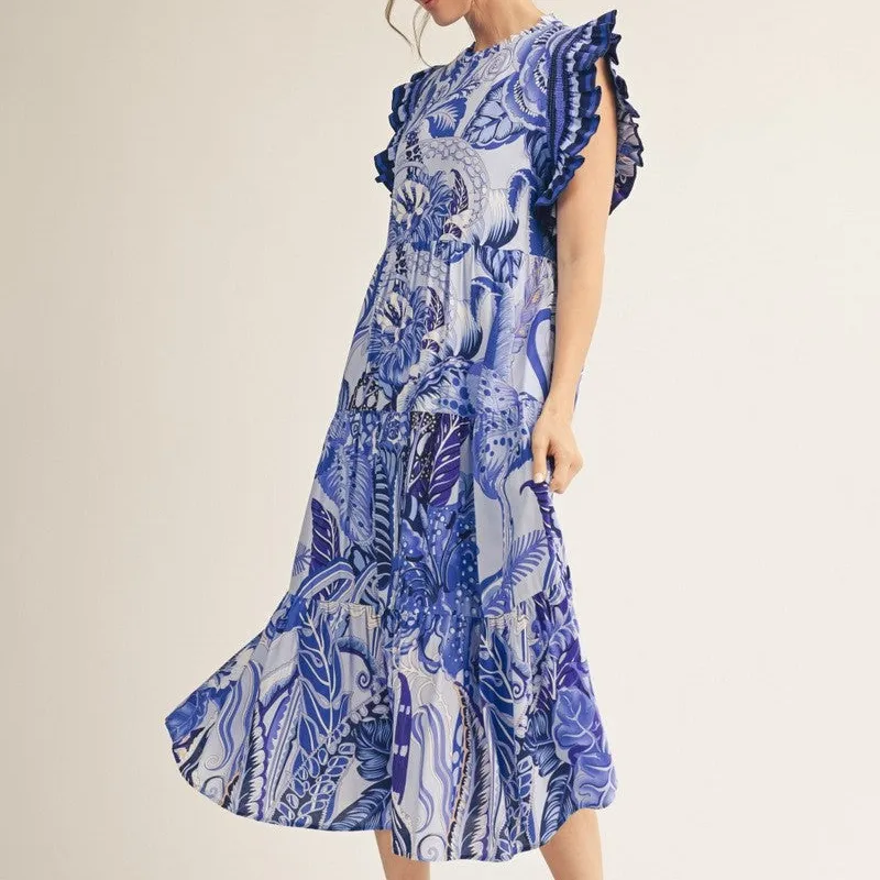 Refined Floral Smocked Tiered Ruffle Detail Dress