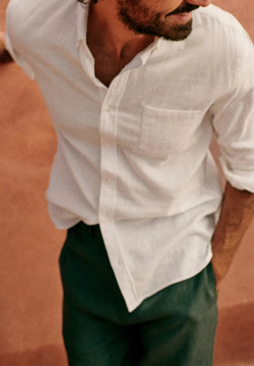 Teal Linen Blend Adjustable Cuff Button Down Shirt