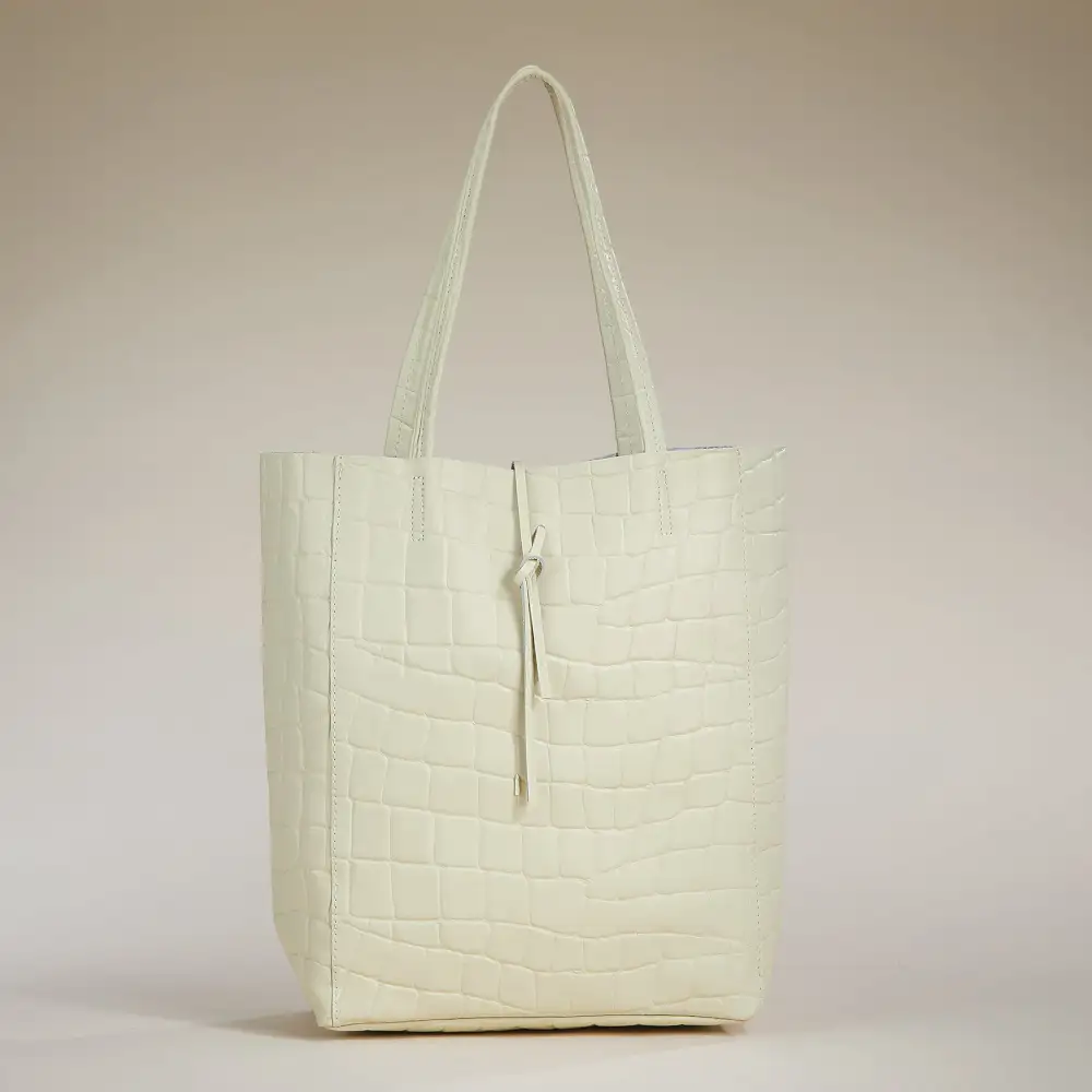 Streamlined Leather Croco Texture Tote Bag
