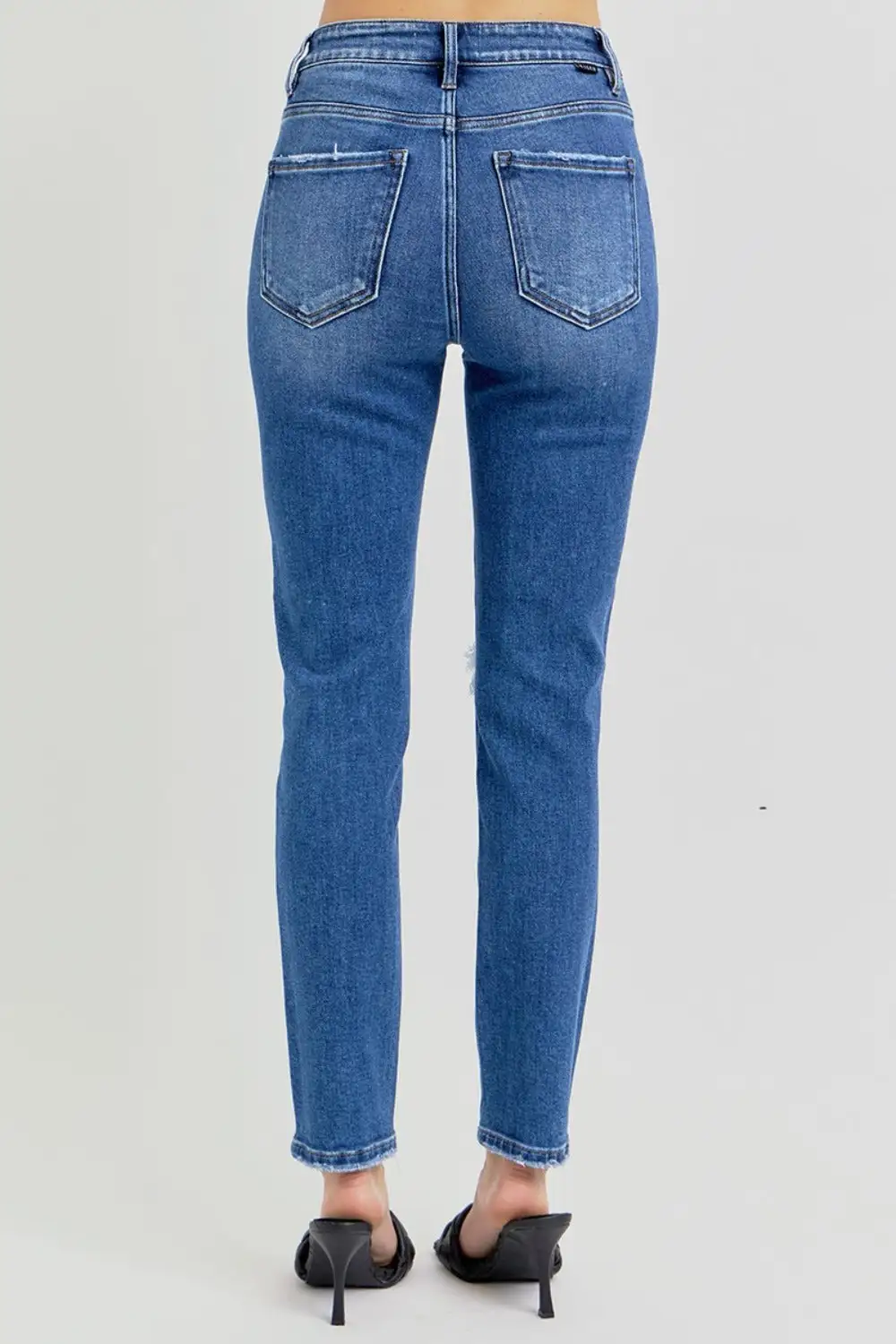 High Rise Ankle Skinny Knee Distressed Denim Jeans