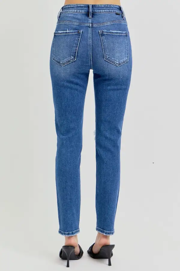 High Rise Ankle Skinny Knee Distressed Denim Jeans