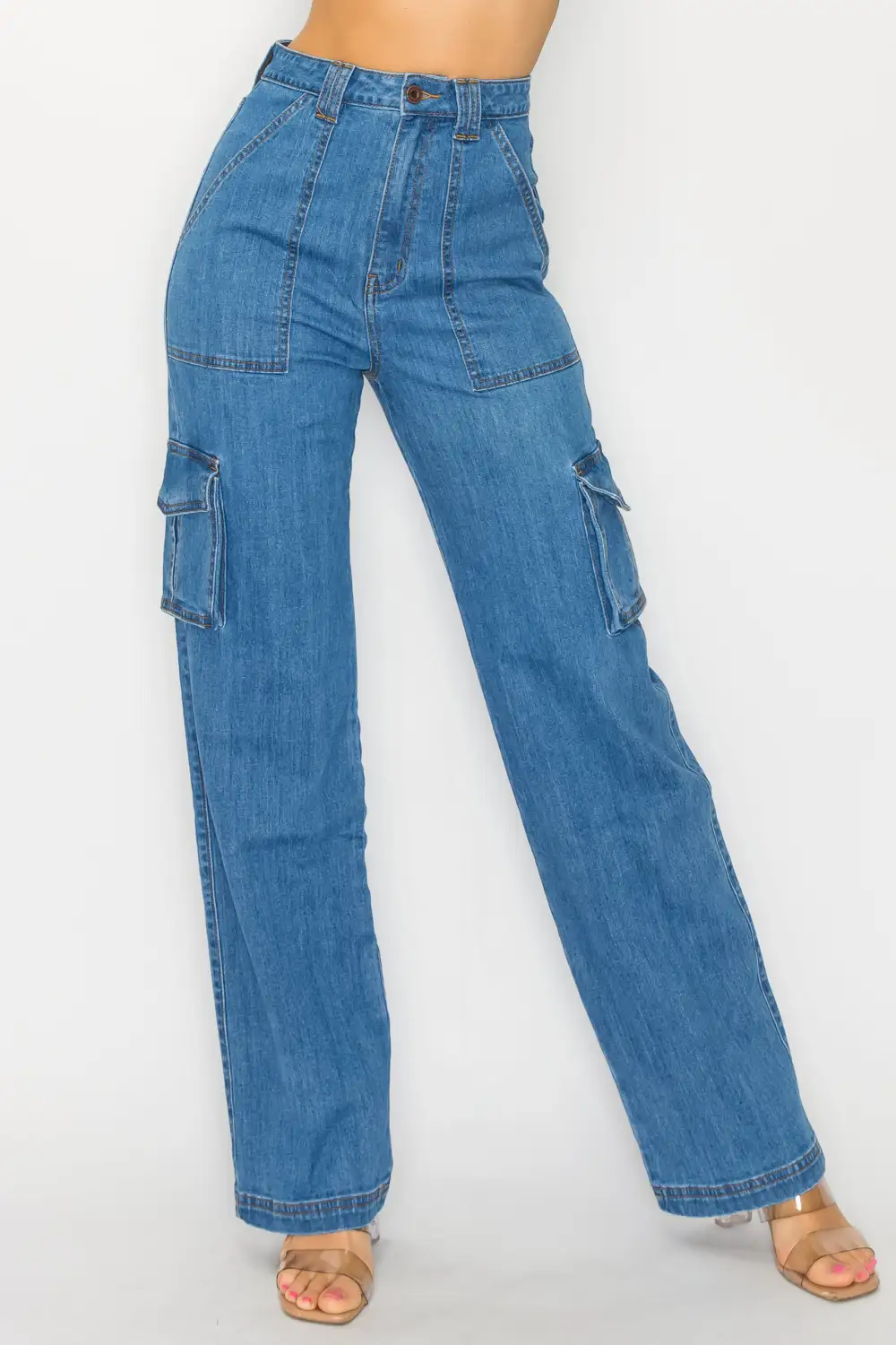 High-Rise Wide-Leg Cargo Jeans