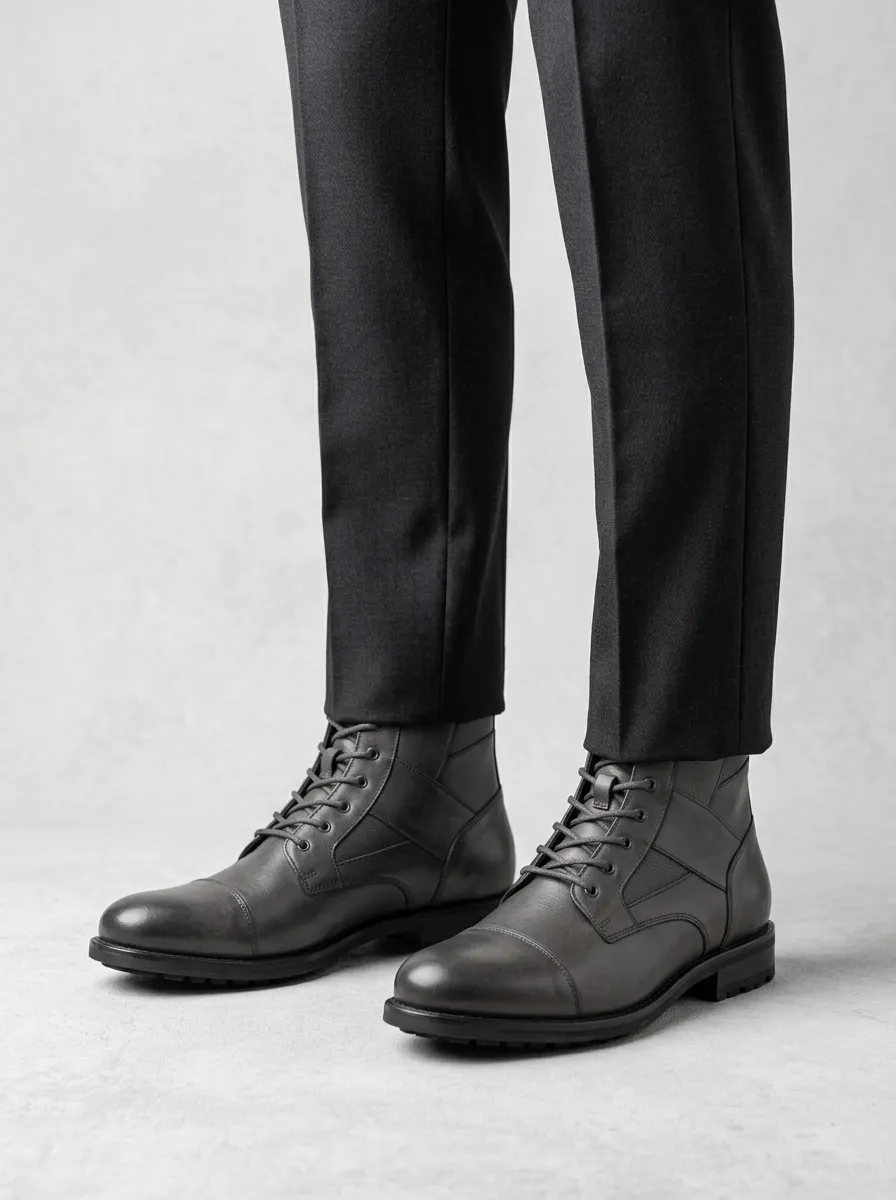 Casual Leather-Look Lace-Up Combat Boots