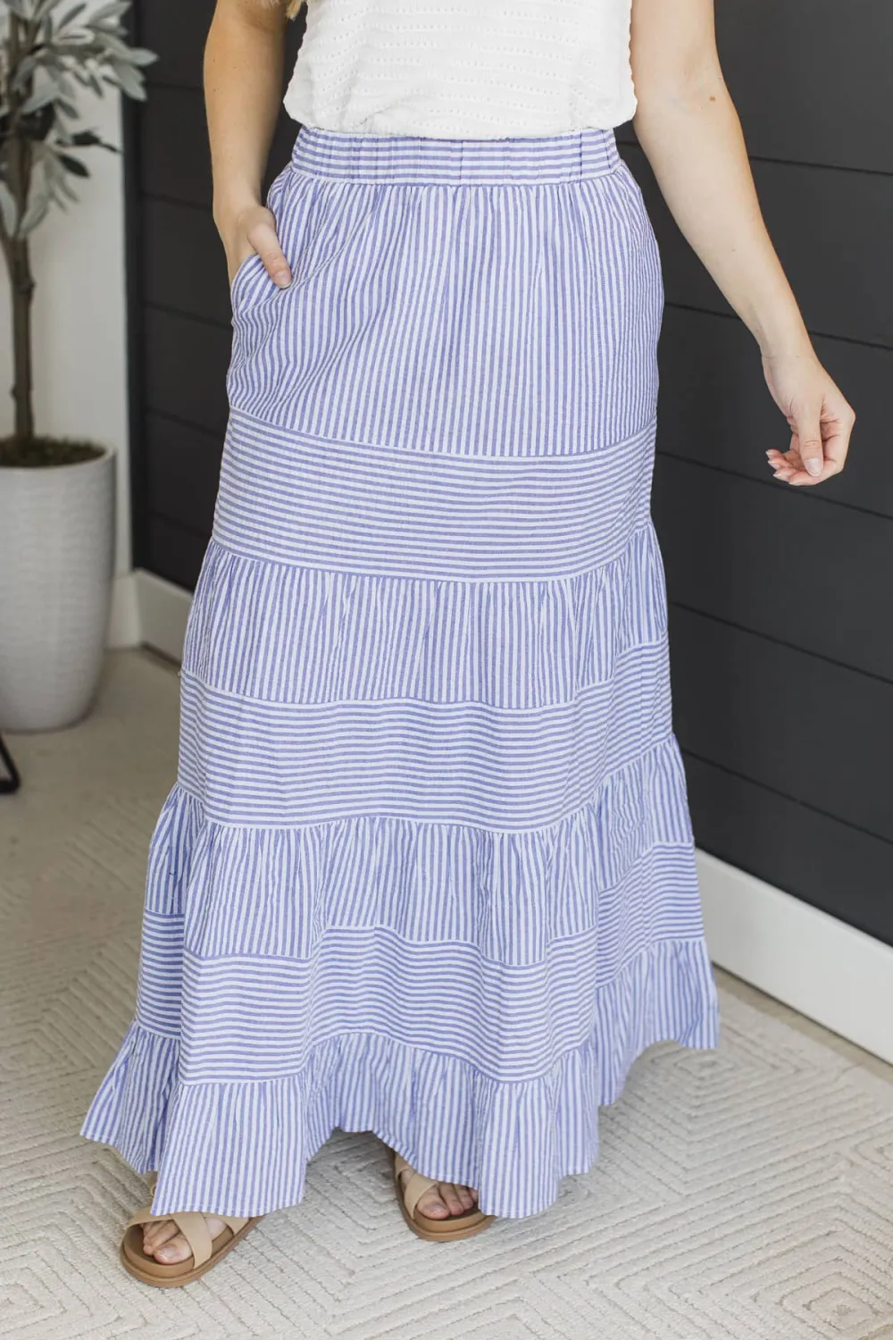 Elastic Waist Striped Everyday Skirt