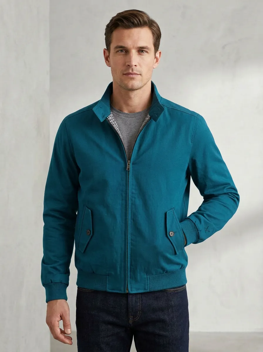 Men's Casual Classic Navy Gingham Lined Zip-Up Jacket