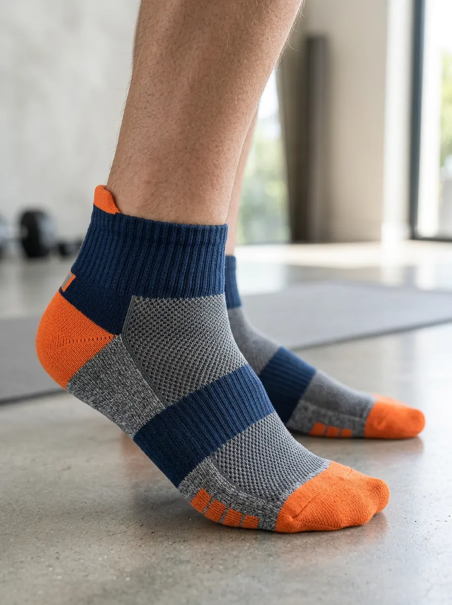 Men's Athletic Sports Colorblock Grey Navy Orange Printed Socks