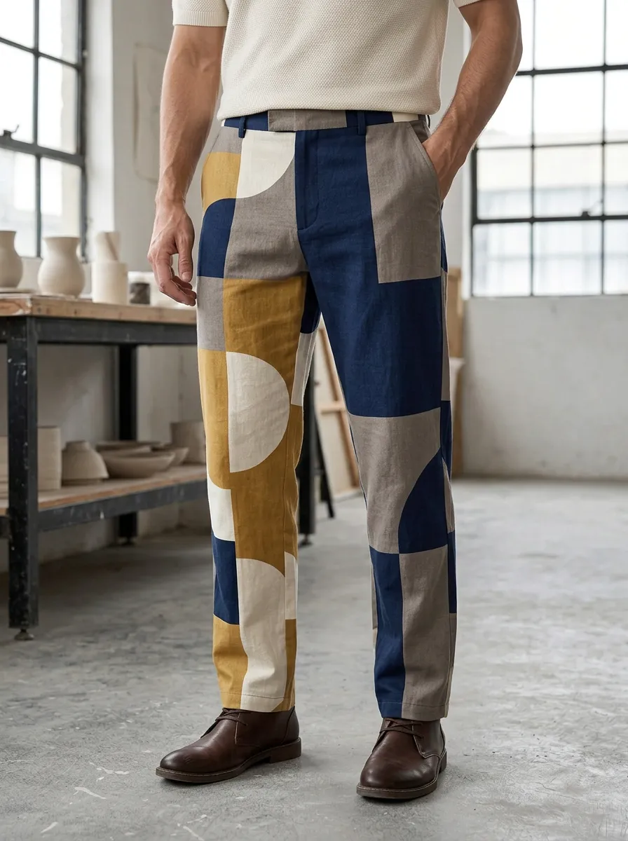 Men's Regular-Fit Geometric Print Trousers
