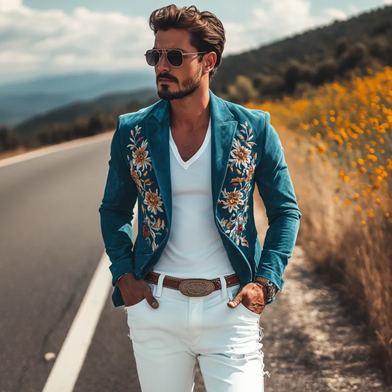 Embroidered Tailored Suede Blazer