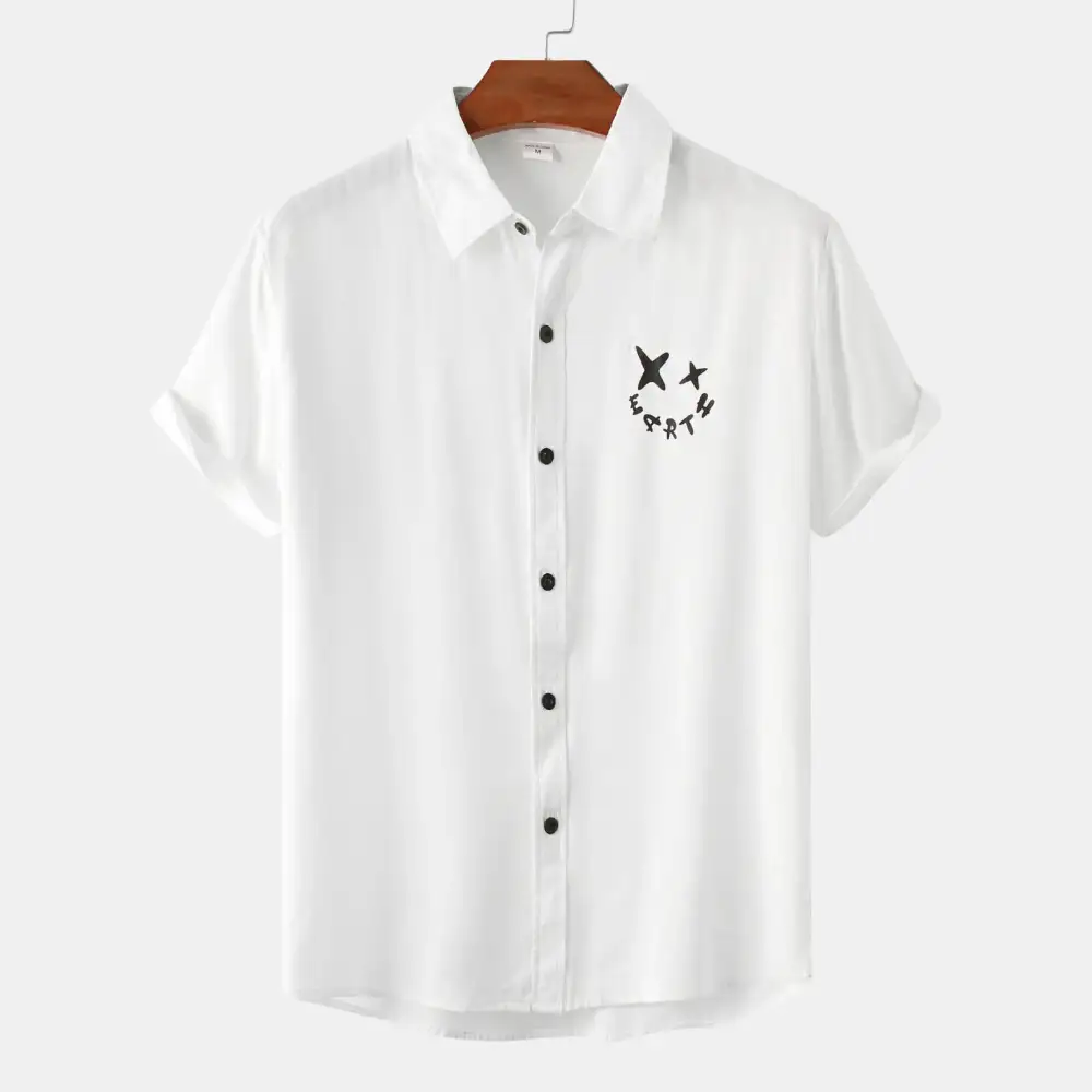 Relaxed Button Front Short Sleeve Collared Polo Shirt