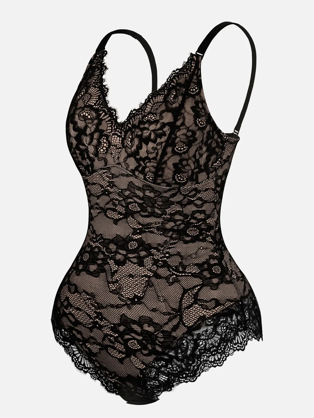 V Neck Lace Trim Shaping Bodysuit