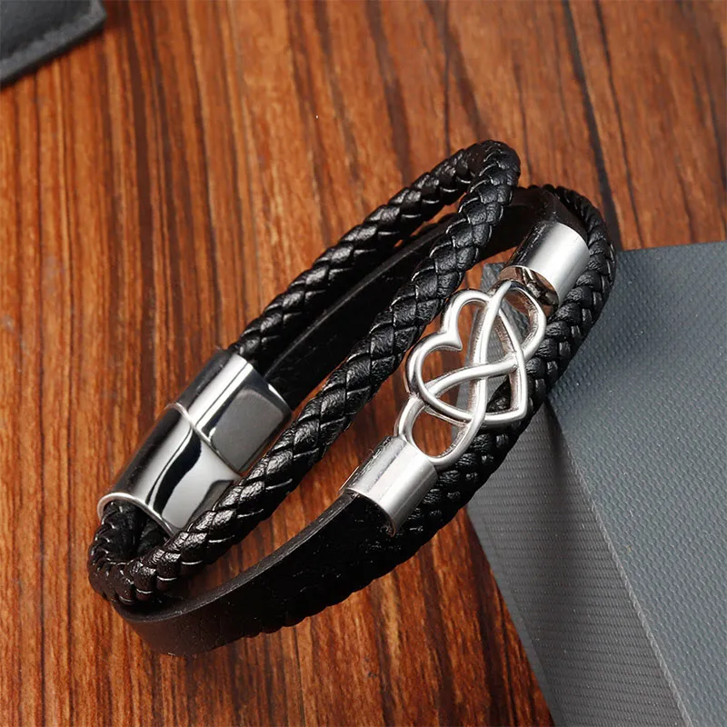 Geometric Leather Titanium Steel Buckle Bracelet