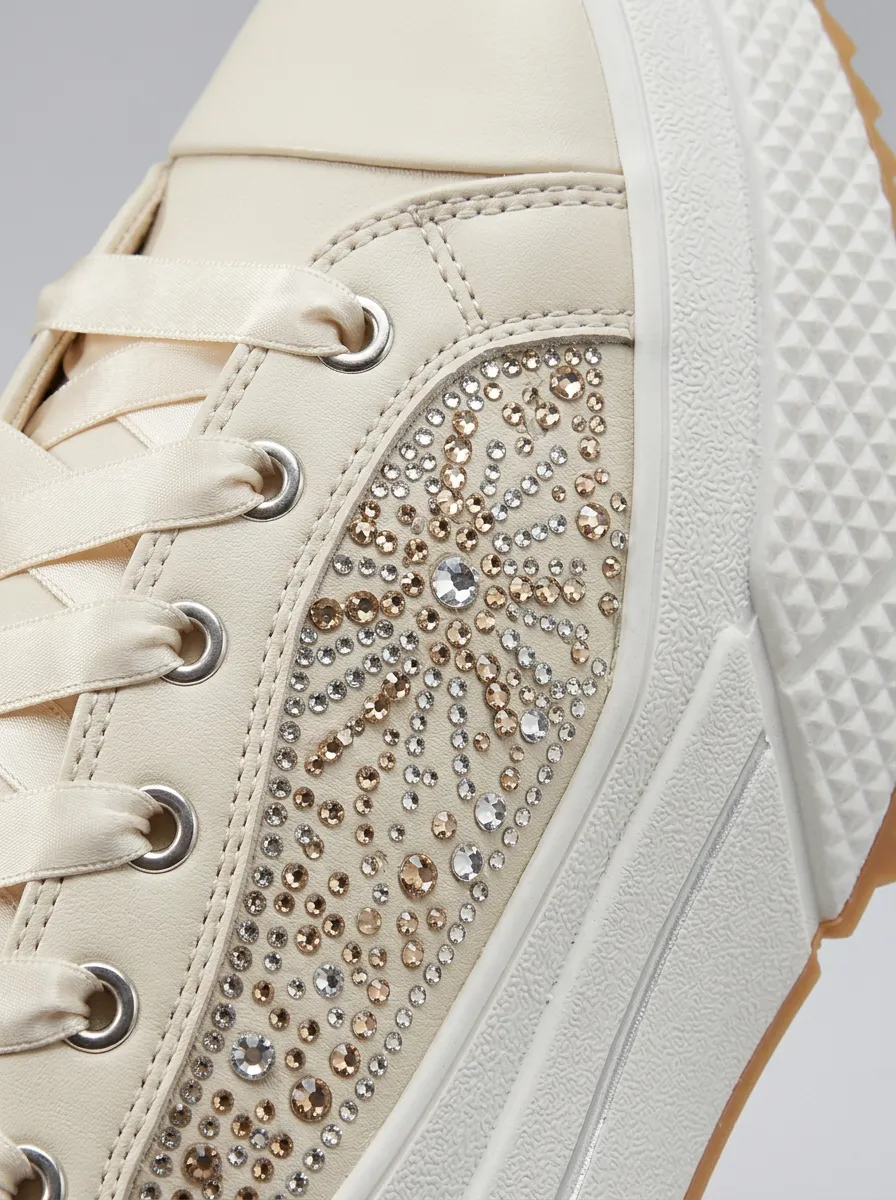 Floral Lace-Detail High-Top Geometric Women's Rhinestone Platform Shoes