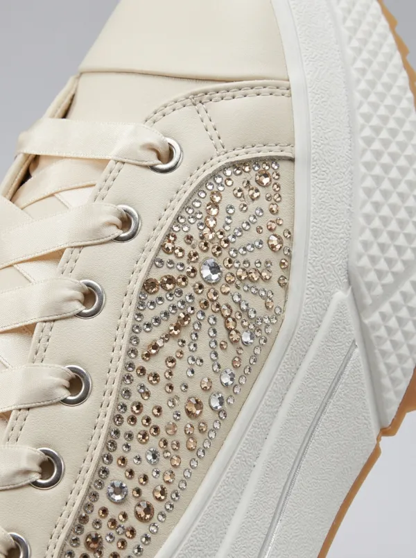 Floral Lace-Detail High-Top Geometric Women's Rhinestone Platform Shoes