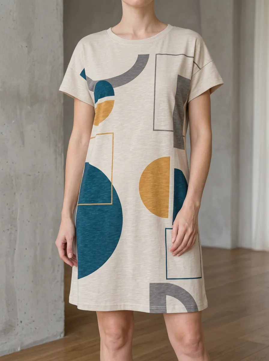 Women's Abstract Geometric Shapes Printed T-shirt Dress