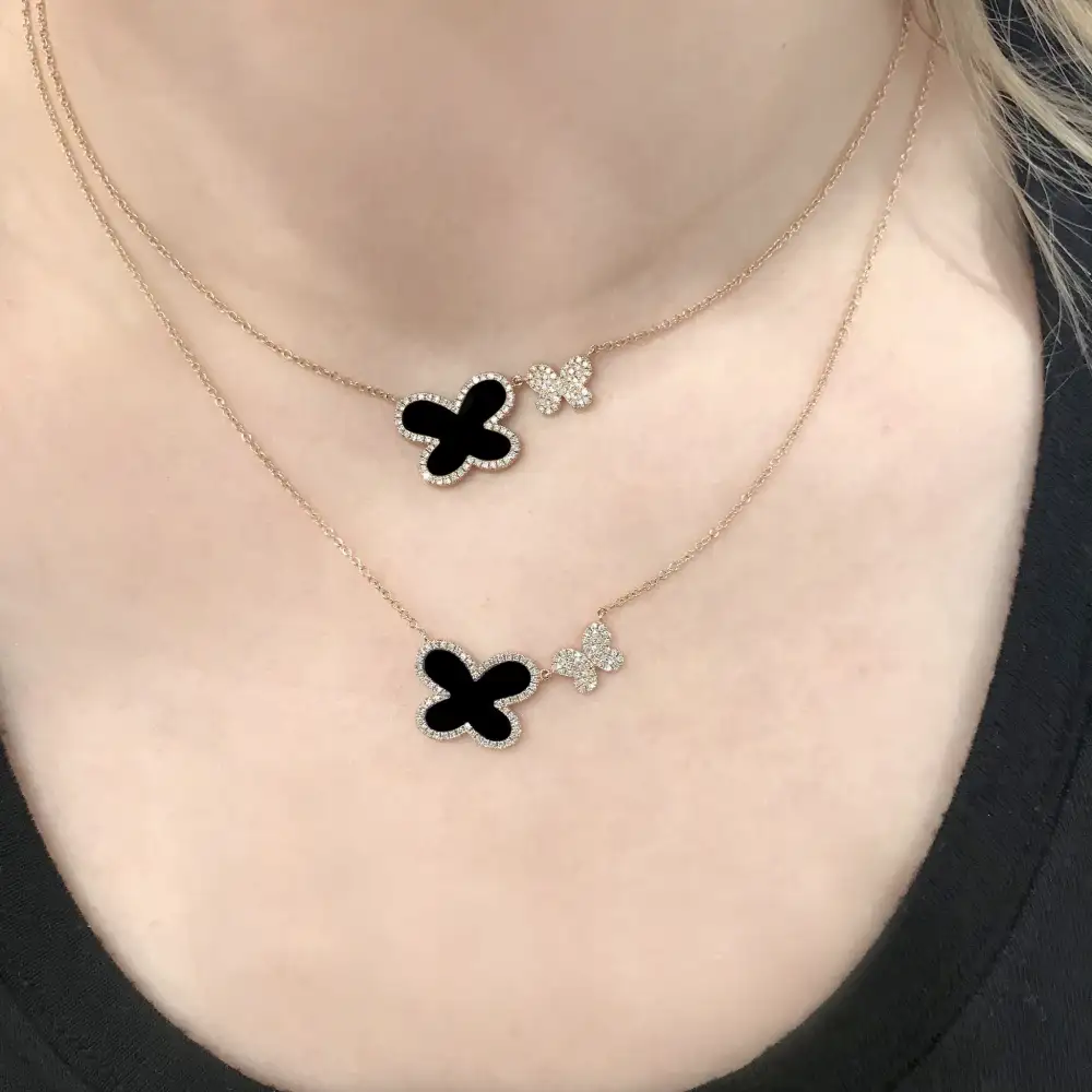 Double Diamond Onyx Necklace